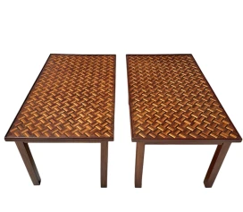 Pair of Mid-Century Modern Side Tables with Mosaic Inlaid Tops, 1960s